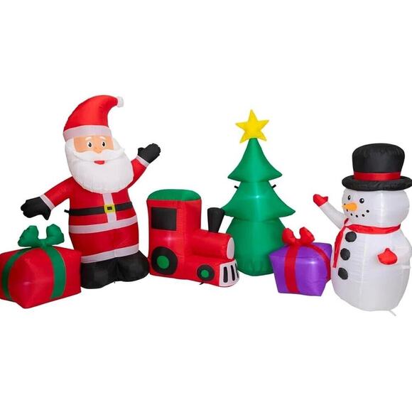 Holiday Time Santa Snowman Train Christmas Tree Collection Scene 9' Inflatable - Picture 1 of 10